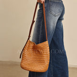 tan Woven Leather Bag woven leather bucket bag​ Woven Leather Bags Womens