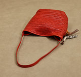 red Woven Leather Bucket Bag Shoulder Bag Genuine Leather Woven Bag Womens