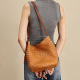 tan Woven Leather Bag woven leather bucket bag​ Woven Leather Bags Womens