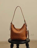 Brown Woven Leather Bag Genuine Leather Woven Bag Leather Woven Shoulder Bag Womens - Annie Jewel