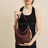 woven leather bucket bag​ Woven Leather Hobo Bag Genuine Leather Woven Hobo Bag Leather For Women 