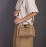 Khaki satchel purse leather