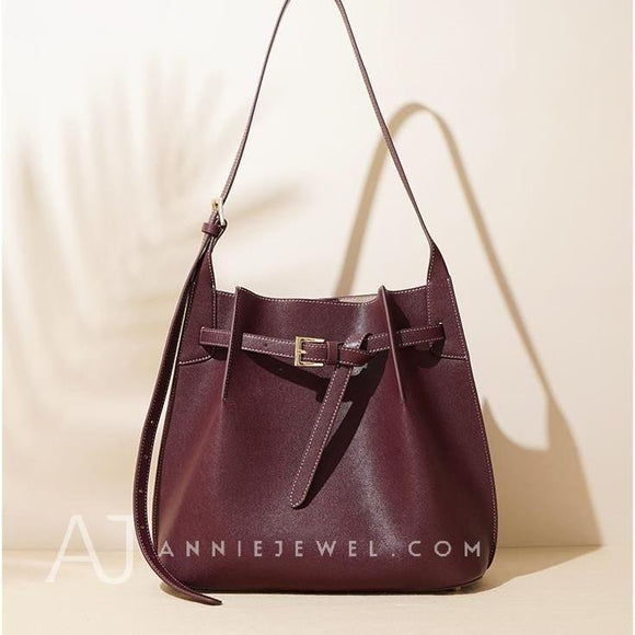 burgundy Leather Bucket Shoulder Bag Hobo Bucket Bag Womens 