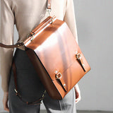 Brown Genuine Leather Laptop Backpack For Women