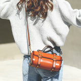 Genuine Leather Mini Barrel Satchel Bag