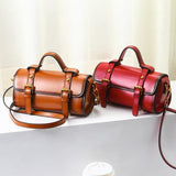 Genuine Leather Mini Barrel Satchel Bag