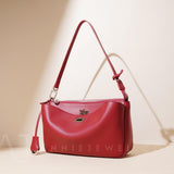 Women's Red Leather Shoulder Bag Medium Leather Shoulder Bag With Zipper 