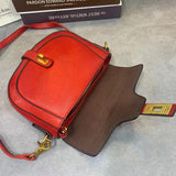 side ofWomen's Small Leather Crossbody Saddle Bag Genuine Leather Saddle Bag Purse