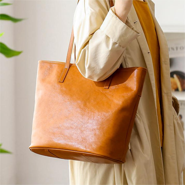 Genuine leather tote bag top