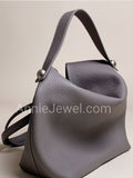 Taupe Pebbled Leather Vertical Tote Bag With Front Zipper Pocket And Matching Pouch DR