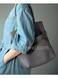 Taupe Pebbled Leather Vertical Tote Bag With Front Zipper Pocket And Matching Pouch DR
