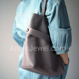 Women's Pebbled Leather Shopper Tote Minimalist Pebbled Leather Tote DR