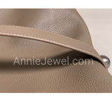 detial of Taupe Pebbled Leather Vertical Tote Bag