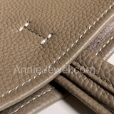 detial of Taupe Pebbled Leather Vertical Tote Bag