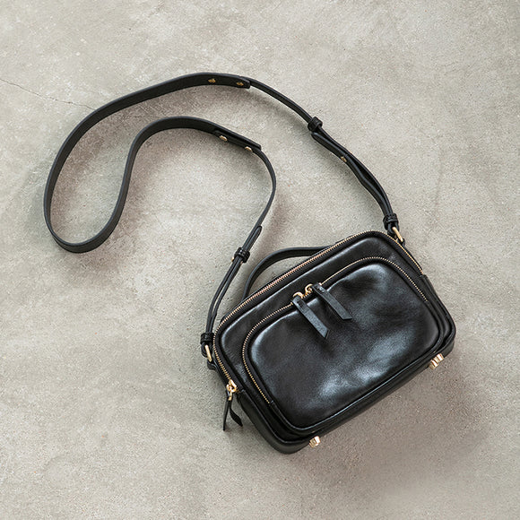 Black Leather Zip Crossbody Bag Zip Top Leather Crossbody Bag Womens - Annie Jewel