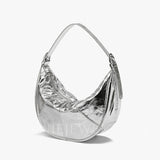Silver Half Moon Leather Bag Leather Half Moon Bag Half Moon Shoulder Bag Womens