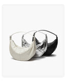Silver Half Moon Leather Bag Leather Half Moon Bag Half Moon Shoulder Bag Womens