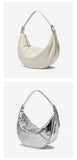 Silver Half Moon Leather Bag Leather Half Moon Bag Half Moon Shoulder Bag Womens