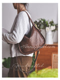 brown Woven Leather Shoulder Bag Handwoven Leather Hobo Bag Intrecciato Style Bag - Annie Jewel
