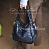 Woven Leather Shoulder Bag Handwoven Leather Hobo Bag Intrecciato Style Bag - Annie Jewel