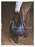 black Soft Woven Leather Underarm Bag Vintage Style Woven Leather Handbag Womens - Annie Jewel