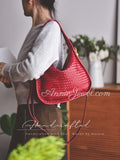Red Woven Leather Shoulder Bag Handwoven Leather Hobo Bag Red Intrecciato Style Bag - Annie Jewel