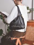 Black Soft Woven Leather Underarm Bag Vintage Style Woven Leather Handbag Womens - Annie Jewel