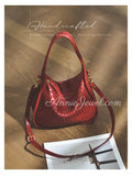 Red Woven Leather Shoulder Bag Handwoven Leather Hobo Bag Red Intrecciato Style Bag - Annie Jewel