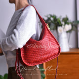 red Soft Woven Leather Underarm Bag Vintage Style Woven Leather Handbag Womens - Annie Jewel
