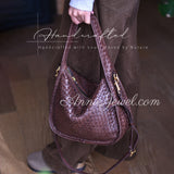 brown Woven Leather Shoulder Bag Handwoven Leather Hobo Bag Intrecciato Style Bag - Annie Jewel