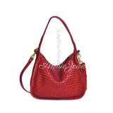 Red Woven Leather Shoulder Bag Handwoven Leather Hobo Bag Red Intrecciato Style Bag - Annie Jewel