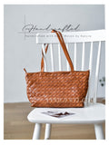 brown woven leather tote bag woven leather tote bag handwoven brown leather shoulder bag