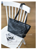 handcrafted braided leather tote bag
black woven genuine leather shoulder tote  braided leather handbag tote