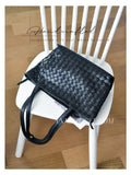 handcrafted braided leather tote bag
black woven genuine leather shoulder tote  braided leather handbag tote