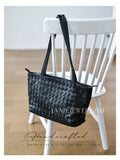 minimalist woven leather tote bag black genuine leather woven tote bag soft woven leather tote handbag