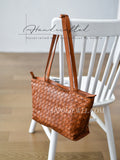handcrafted woven leather tote
genuine leather woven tote bag
brown woven leather tote bag