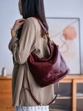 Women's Hobo Bucket Bag burgundy Leather Hobo Shoulder Bag 