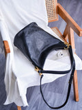 Women's Hobo Bucket Bag Black Leather Hobo Shoulder Bag 