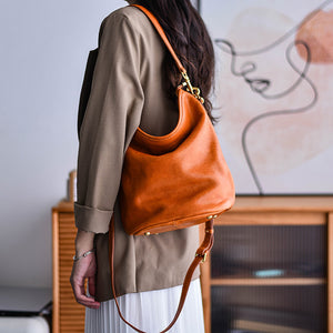 Women's brown leather hobo bag Hobo Bucket Bag 