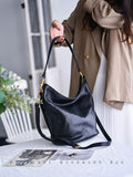 Women's Hobo Bucket Bag Black Leather Hobo Shoulder Bag 