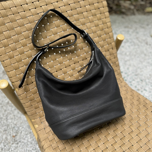 Black Leather Hobo Zipper Crossbody Leather Hobo Medium Hobo Purse Womens