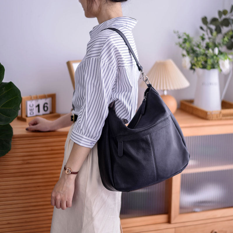 Slouch Bag Black Leather Shoulder Bag Slouchy Suede Mini Shoulder