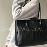 Minimalist Italian Leather Tote Black Vertical Panel Leather Tote Bag Womens