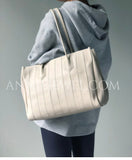 Minimalist Italian Leather Tote Black Vertical Panel Leather Tote Bag Womens