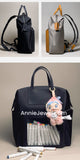 Large Nylon Laptop Backpack With Leather Trim Clear Display Window Front Pocket Bag - Annie Jewel