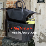 Large Nylon Laptop Backpack With Leather Trim Clear Display Window Front Pocket Bag - Annie Jewel