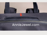 details of Large Nylon Laptop Backpack With Leather Trim Clear Display Window Front Pocket Bag - Annie Jewel