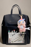nylon backpack with leather trim and display window Laptop backpack transparent front pocket