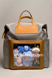 nylon backpack with leather trim and display window Laptop backpack transparent front pocket