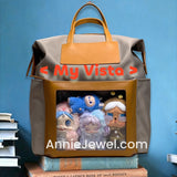 Large Nylon Laptop Backpack With Leather Trim Clear Display Window Front Pocket Bag - Annie Jewel